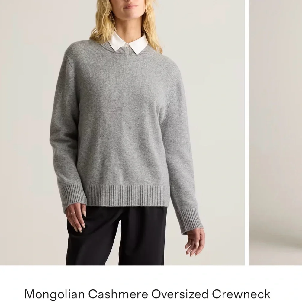 Quince Light Gray Cashmere Crewneck Sweater - Picture 1 of 7